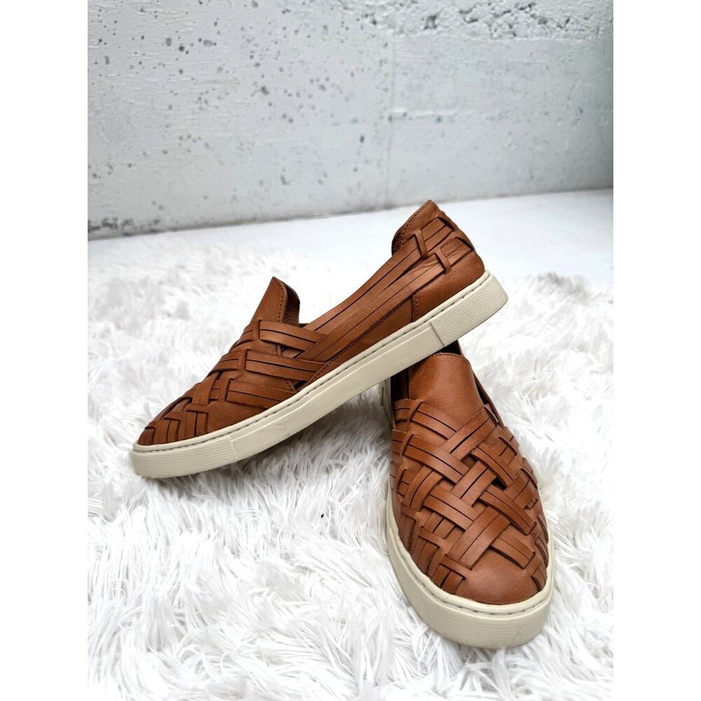 Frye Ivy Huarache Woven Leather Slip-On Sneakers Tan Cognac Size 8.5M